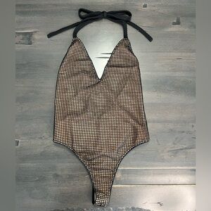 COSMOPOLITAN Dress the Population Brigette Plunging Halter Bodysuit Black size S